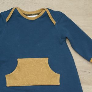 Robe enfant coton jersey bio gots elasthanne motif uni bleu carnard 12 mois détail