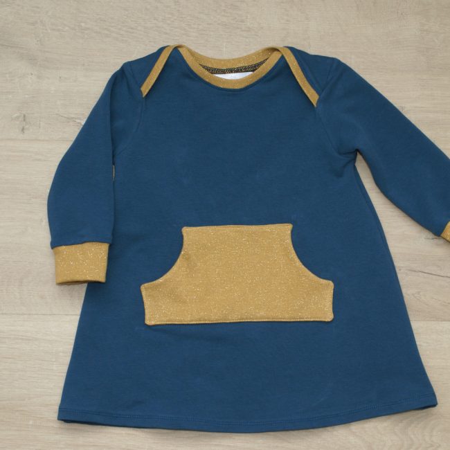 Robe enfant coton jersey bio gots elasthanne motif uni bleu carnard 12 mois devant