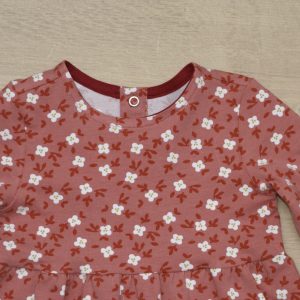 Robe bébé jersey coton bio gots elasthanne motif fleuri bois de rose 6 mois détail
