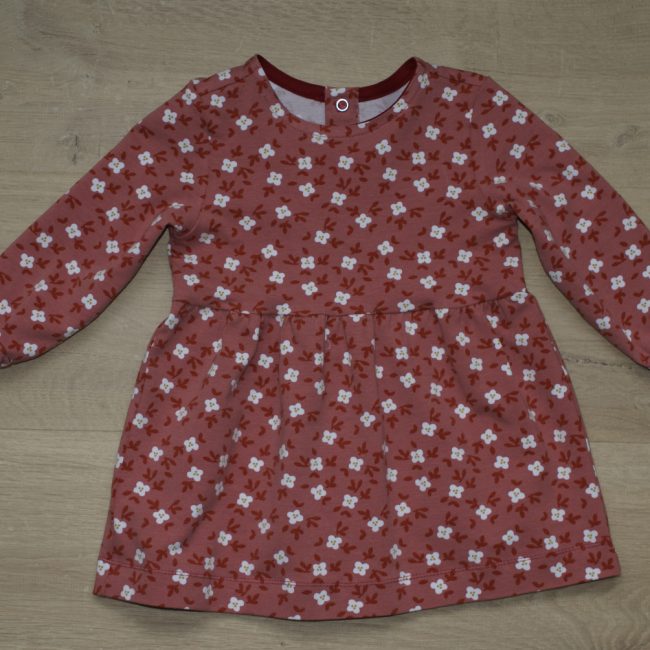 Robe bébé jersey coton bio gots elasthanne motif fleuri bois de rose 6 mois devant