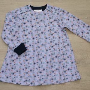 Robe tunique enfant jersey coton bio gots elasthanne motif fleurs petits oiseaux 3 ans devant