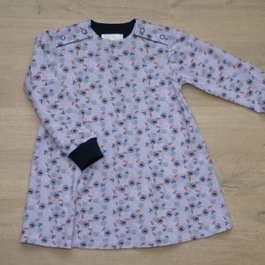 Robe tunique enfant jersey coton bio gots elasthanne motif fleurs petits oiseaux 4 ans devant