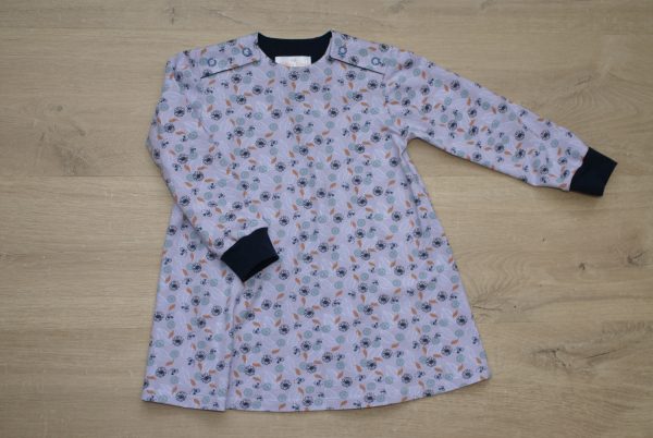 Robe tunique enfant jersey coton bio gots elasthanne motif fleurs petits oiseaux 4 ans devant