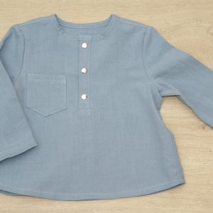 chemise bébé encolure tunisienne coton lavé bio 12 mois devant bleu vénitien motif uni