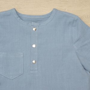chemise bébé encolure tunisienne coton lavé bio 18 mois détail 1 bleu vénitien motif uni
