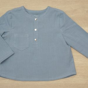 chemise bébé encolure tunisienne coton lavé bio 18 mois devant bleu vénitien motif uni
