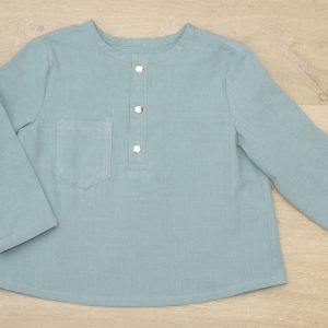chemise bébé encolure tunisienne coton lavé bio 18 mois devant vert sauge motif uni