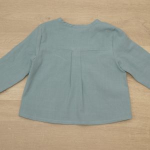 chemise bébé encolure tunisienne coton lavé bio 18 mois dos vert sauge motif uni