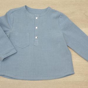 chemise bébé encolure tunisienne coton lavé bio 2 ans devant bleu vénitien motif uni