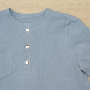 chemise bébé encolure tunisienne coton lavé bio 4 ans détail 1 bleu vénitien motif uni