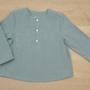 chemise enfant encolure tunisienne coton lavé bio 2 ans devant vert sauge motif uni