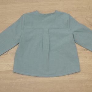 chemise enfant encolure tunisienne coton lavé bio 2 ans dos vert sauge motif uni