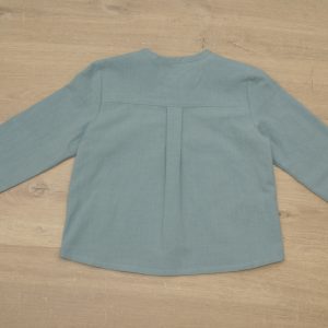chemise enfant encolure tunisienne coton lavé bio 4 ans dos vert sauge motif uni