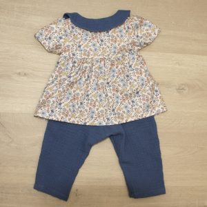 Ensemble tunique twill de coton bio pantalon double gaze bio bébé 6 mois dos motif fleuri