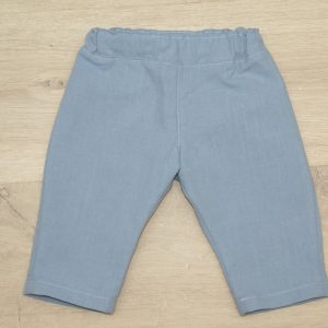 Pantalon bébé coton lavé bio 3 mois devant motif uni bleu vénitien