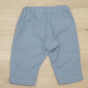Pantalon bébé coton lavé bio 3 mois dos motif uni bleu vénitien