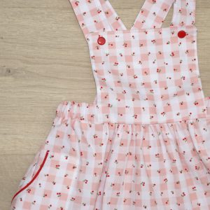 Robe tablier bébé popeline coton bio GOTS détail 18 mois vichy motif cerises