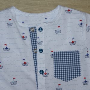Ensemble chemise bloomer bébé oeko-tex 100 détail 18 mois motif petits bateaux vichy