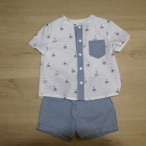 Ensemble chemise bloomer bébé oeko-tex 100 devant 24 mois motif petits bateaux vichy