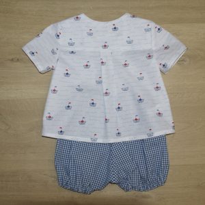 Ensemble chemise bloomer bébé oeko-tex 100 dos 18 mois motif petits bateaux vichy