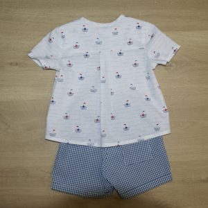 Ensemble chemise bloomer bébé oeko-tex 100 dos 24 mois motif petits bateaux carreaux