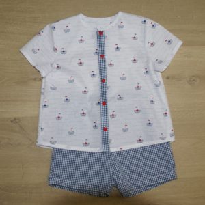 Ensemble chemise bloomer enfant oeko-tex 100 devant 4 ans motif petits bateaux carreaux