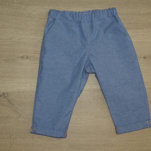 Pantalon bébé popeline chambray oeko-tex100 12 mois devant motif uni bleu