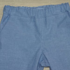 Pantalon bébé popeline chambray oeko-tex100 12 mois haut motif uni bleu
