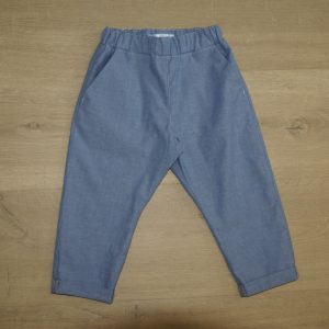 Pantalon bébé popeline chambray oeko-tex100 18 mois devant motif uni bleu