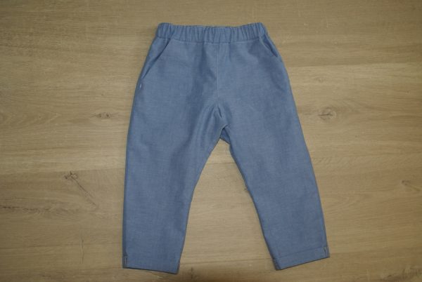 Pantalon bébé popeline chambray oeko-tex100 24 mois devant motif uni bleu