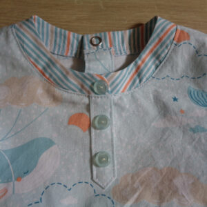 Ensemble bébé chemisette boutonnage au dos coton bio Oeko-tex 100 classe 1 encolure motif baleine 6 mois