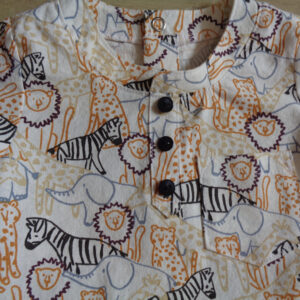 Ensemble bébé chemise popeline de coton Oeko-tex short en chambray 100% coton detail 9 mois motif animaux savane