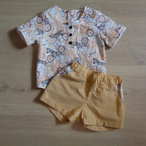 Ensemble bébé chemise popeline de coton Oeko-tex short en chambray 100% coton devant 9 mois motif animaux savane