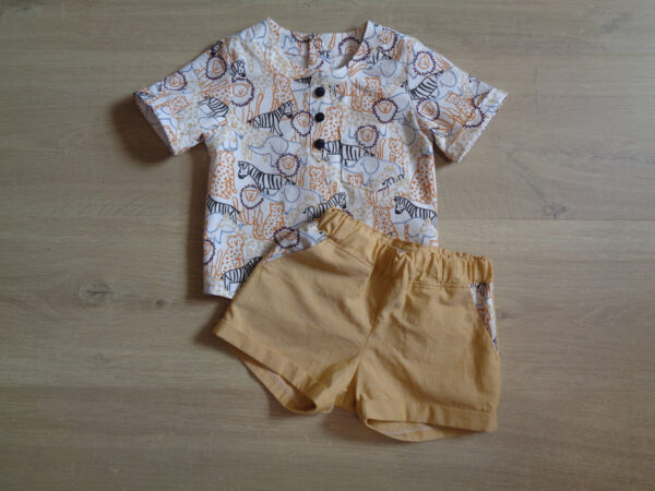 Ensemble bébé chemise popeline de coton Oeko-tex short en chambray 100% coton devant 9 mois motif animaux savane