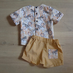 Ensemble bébé chemise popeline de coton Oeko-tex short en chambray 100% coton dos 9 mois motif animaux savane