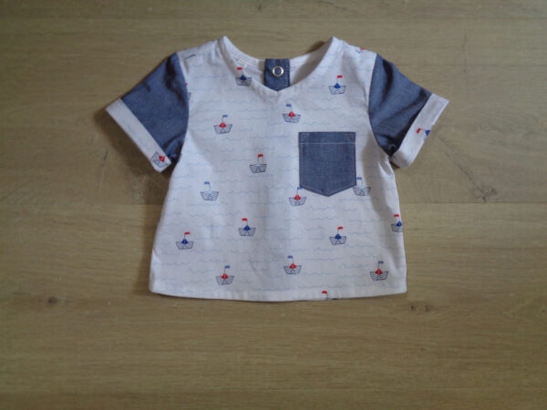 Chemisette 100% coton oeko-tex 100 motif petit bateau devant 3 mois