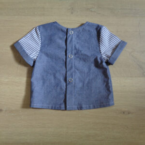 Chemisette bébé chambray 100% coton oeko-tex 100 bleu demin dos 3 mois