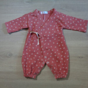 Combi kimono bébé double gaze 100% coton oeko-tex terracotta fleur devant 1 mois