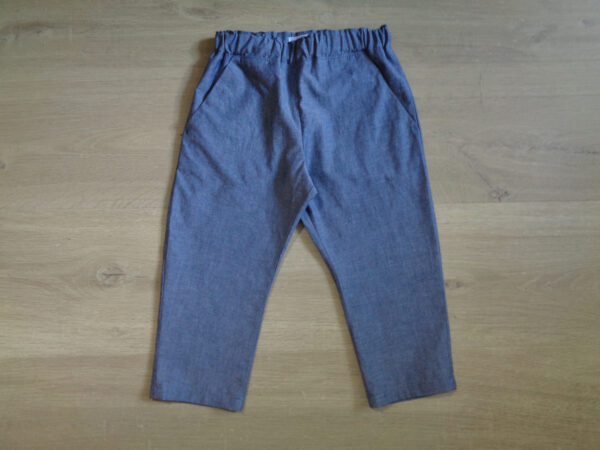 Pantalon bébé enfant chambray 100% coton oeko-tex 100 bleu demin devant