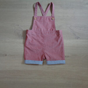 Salopette bébé chambray 100% coton oeko-tex 100 terracotta devant 3 mois