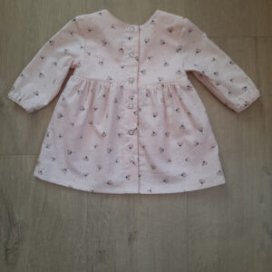 Robe bébé coton GOTS motif petites fleurs fond rose dos 3 mois